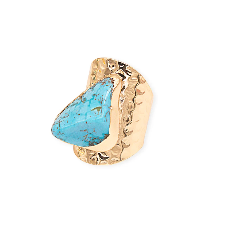 Irregular Turquoise Open Ring for Women Girls Boho Golden Handmade Rough Genuine Stone Finger Jewelry