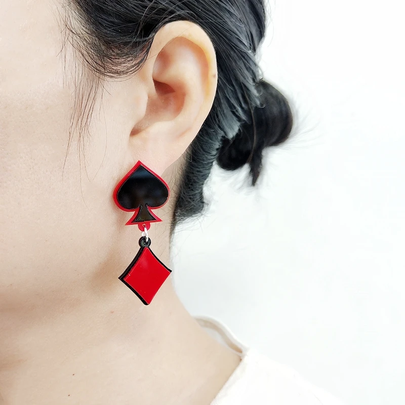 KUGUYS Poker Sign Drop Earrings For Women Girls Red Black Heart Everyday Party Cute Acrylic Fashion Jewelry Accessories