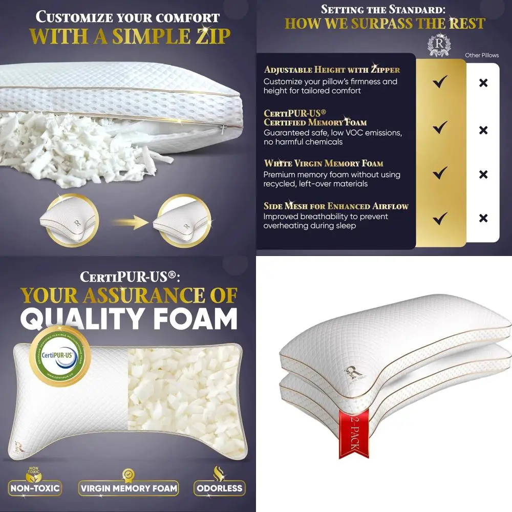 

Комплект из 2 подушек Queen Size с эффектом памяти и охлаждающим чехлом для сна на боку