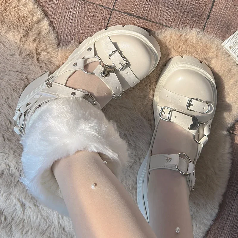 Pinkyo Sweet Cool Lolita Shallow Single Shoes Sweet Girl Thick Bottom Height Boosting Buckle Y2k High Heels Round Head Shoes