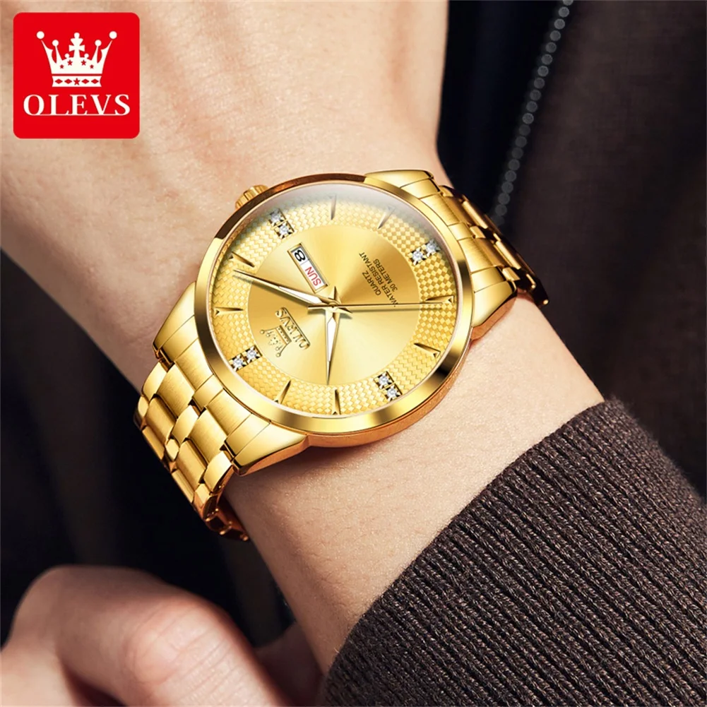 OLEVS Luxury Men\'s Watches Fashion Business Original Quartz Watch for Man Waterproof Stainless Steel Luminous Date Week Simple