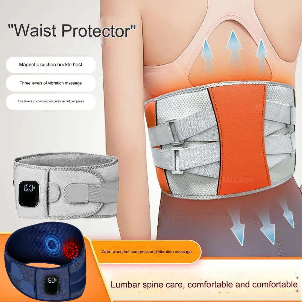 Electric Heating Waist Belt Vibration Massage Waist Massager Red Light Hot Compress Lumbar Brace Belt Relief Pain Back Support