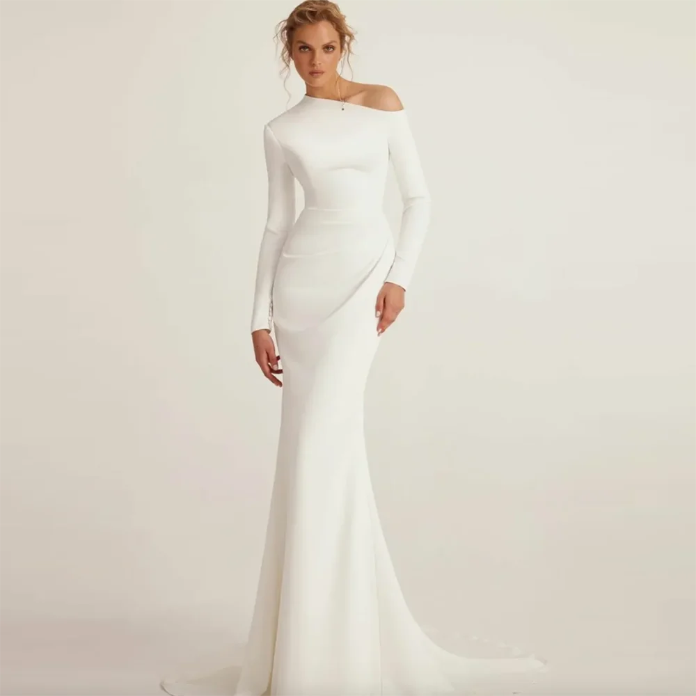 

Customized Latest Arrival Wedding Dresses 2025 Mermaid Bridal Gowns Long Sleeves Bride Dress Off Shoulder Wedding Gowns White