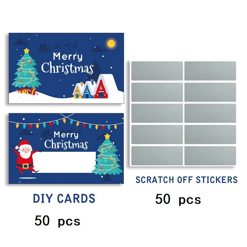 50 Pcs Christmas Scratch Off Cards Xmas Holiday Scratch Cards for Small Business Restaurant Teacher Festive Raffle Ticket Suppli