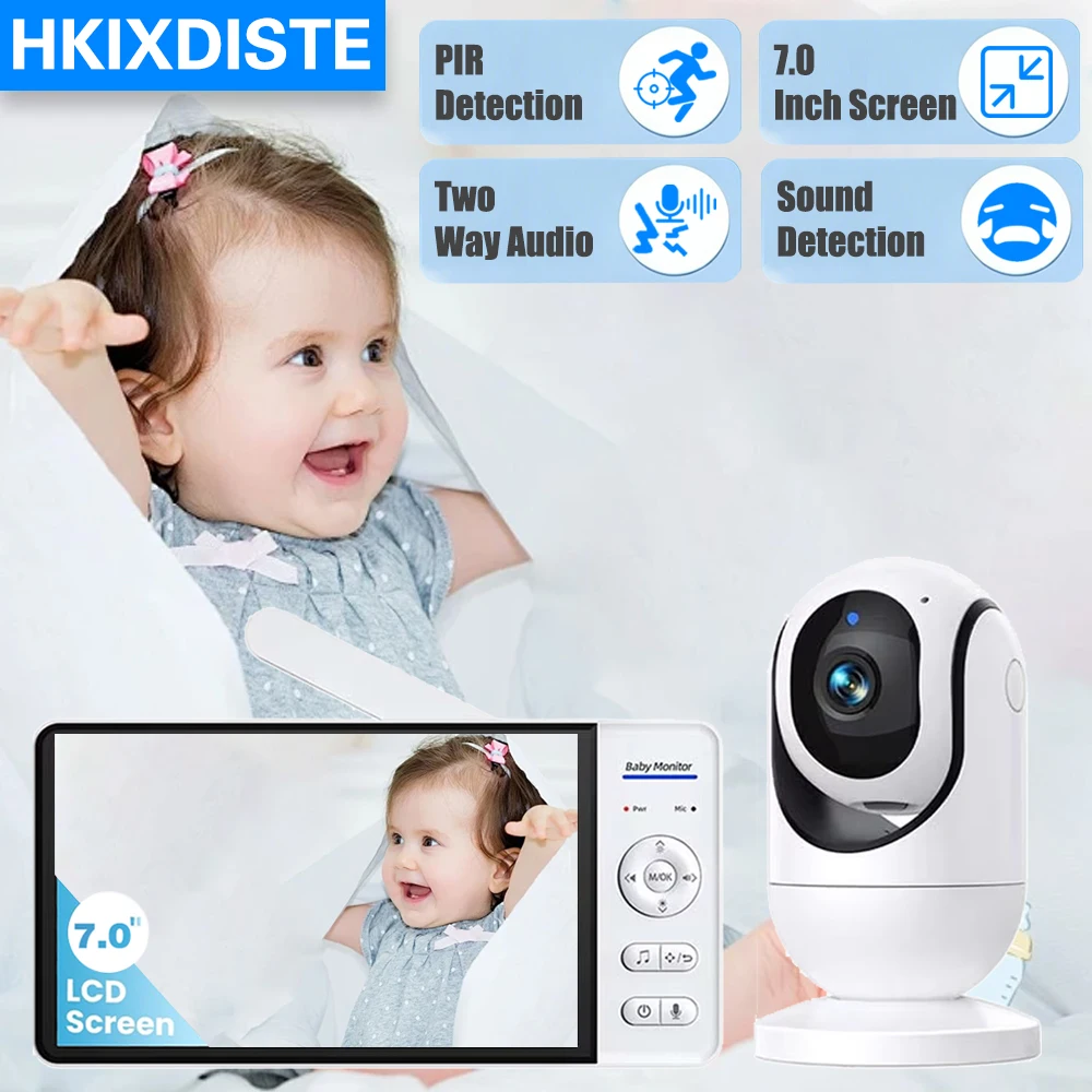 

7.0 Inch Screen Baby Monitor 5000mAh Battery Indoor Smart Home Security 4X PTZ Zoom Cam Video Surveillance Temperature Lullabies