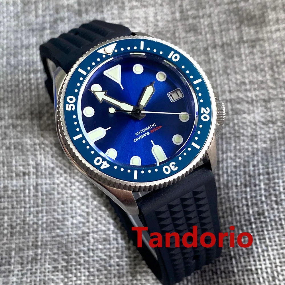 37mm Tandorio 200m Diving NH35A Movement 120 Click Sapphire Glass Automatic Men Watch Date Waffle Strap 3.8 Crown Luminous