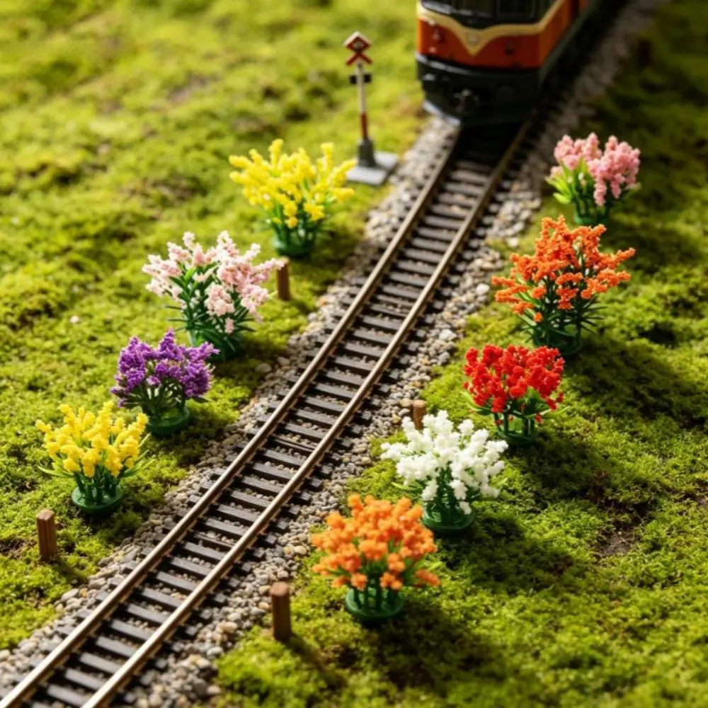 5pcs Plastic Miniature Flower Cluster Mixed Colorful Greenery Building Layout Miniature Landscape Simulation Flowers Grass