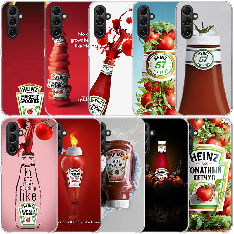 Cute Ins Heinz Tomato Ketchup Mustard Clear Phone For Samsung Galaxy A52S A42 A32 A22 A12 A02S A70 A50 A40 A30 A20 A20E A71 A51