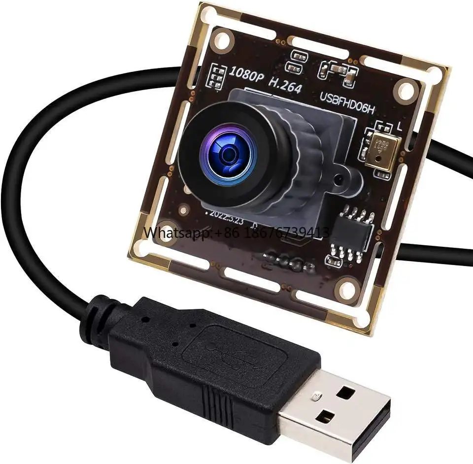 HD 1080P Mini USB Camera Module 2MP IMX323 H.264 0.01Lux Low Light USB Camera with Audio, 2.1mm Lens Webcam Board for Laptop