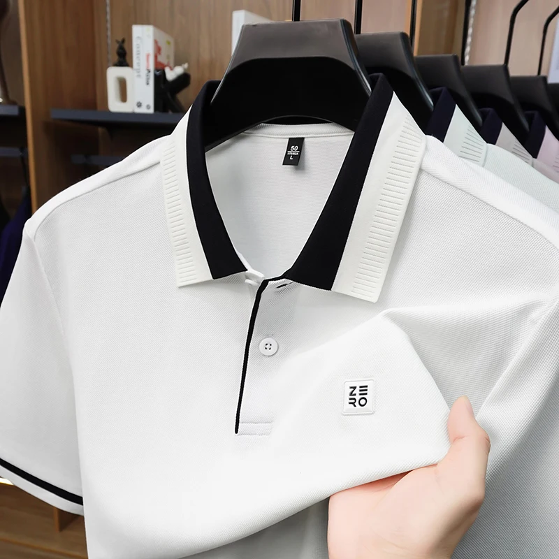 Designer-Marken-Poloshirt aus Seide und Baumwolle mit Kurzarm neu mit Buchstabenprägung modisches Herren-T-Shirt sommerlich atmungsaktiv koreanischer Casual-Top-Stil – Detail 24