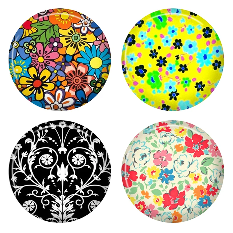 8-40mm Photo Glass Cabochon Pattern Round Glass Cabochons Colorful Beautiful Cameo Flower HK01