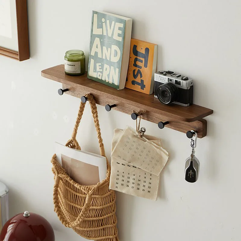 

Wall Mounted Coat Rack with Storage Shelf Entrance Hall Clothes Storage Hanger Solid Wood Clothing Bag Organizer Hanging Hook