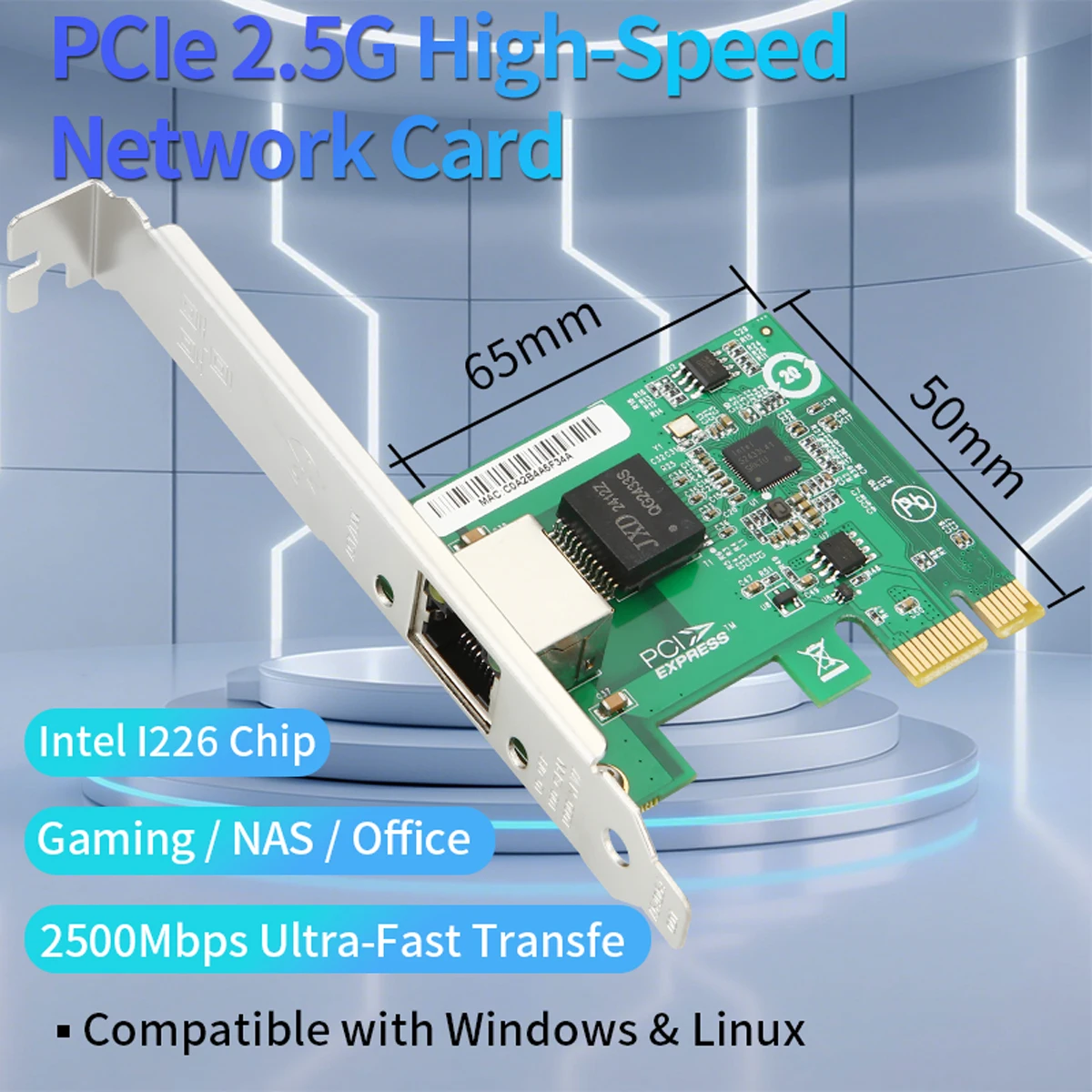 Intel I226 2.5G RJ45 Network Card PCIe Gigabit Ethernet Adapter 100/1000/2500Mbps LAN for Desktop PC Server