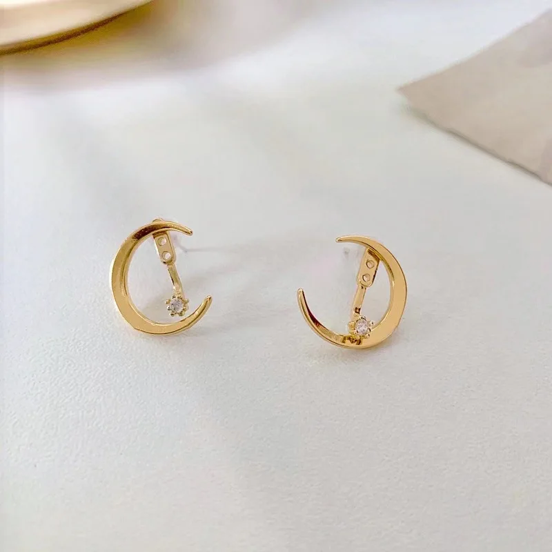 New Design Stainless Steel Cubic Zirconia Stud Earrings For Women Star Moon Pendant Cartilage Earring Piercing Jewelry Gifts image 2