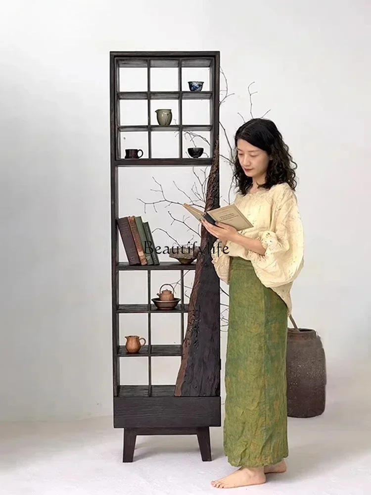 

01Wabi-Sabi Style Wooden Display Cabinet Chinese Style Multi-Treasure Rack Storage Shelf Ornament Cabinet