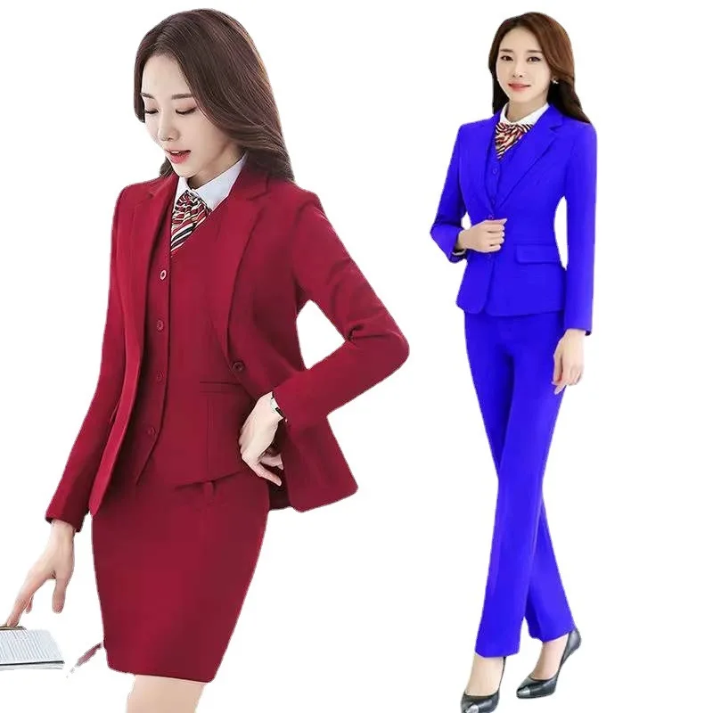 Business Suits 4 piece set Blazer Coat +Pants +Skirt + Vest Formal Women Office Professional Blazers Pantsuits Trousers Set