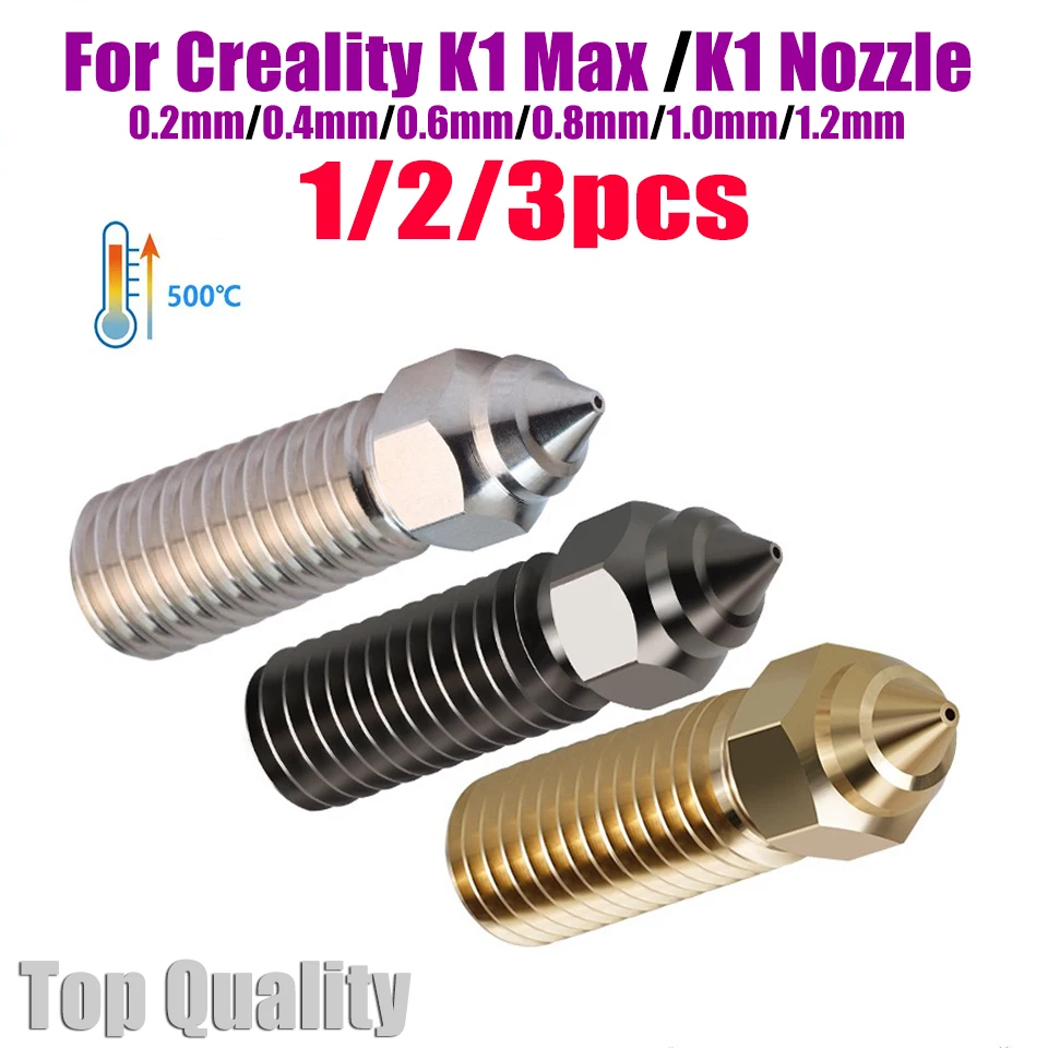 Boquilla para impresora 3D Creality K1 Max, piezas de alta velocidad, Latón chapado en cobre, acero duro 0,2, 0,4, 0,6, 0,8, 1,0, 1,2mm, 3 piezas