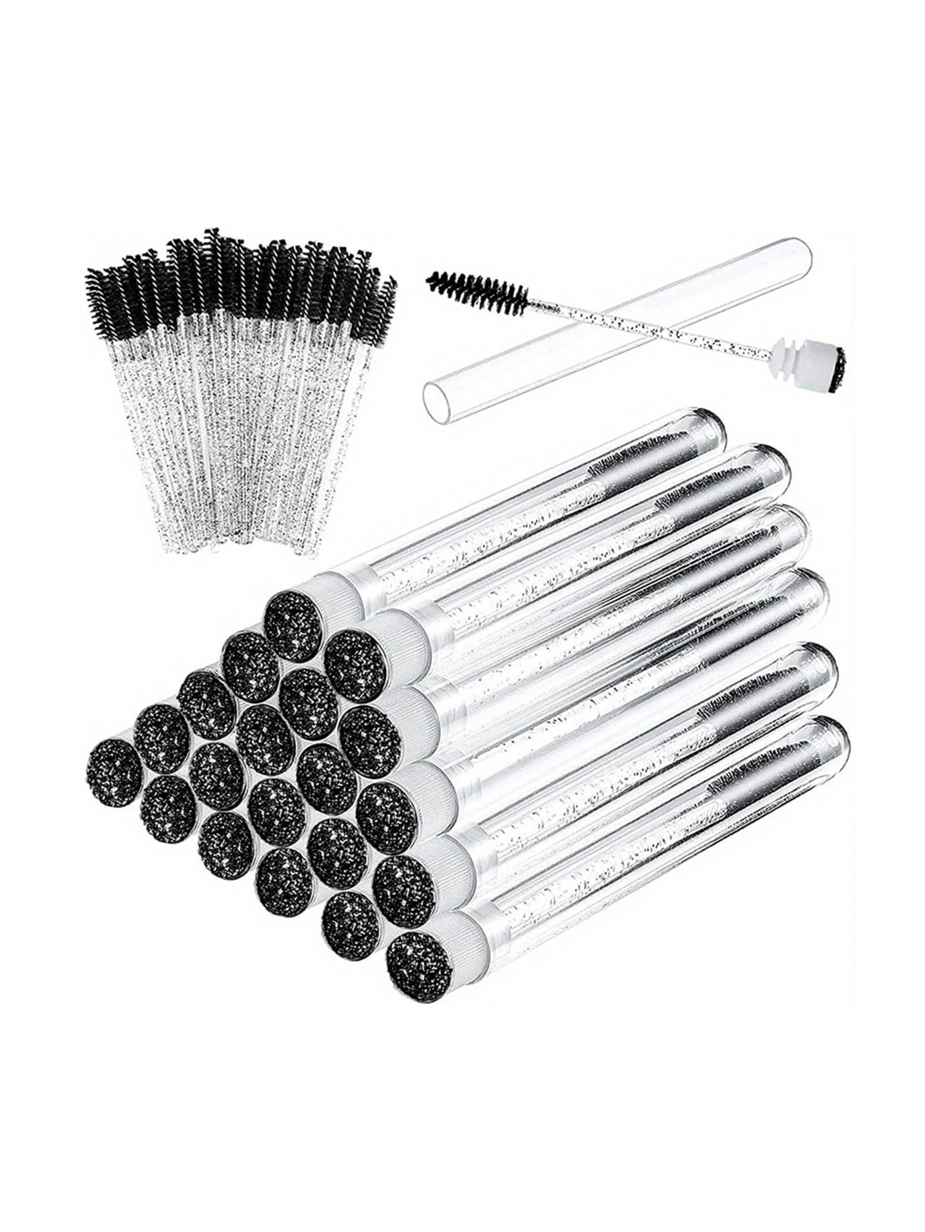 [70 Eye Black Brushes And 20 Plastic Tubes] Disposable Crystal Rod Eyebrows Extremely Fine Soft Brush, Portable And Flexible