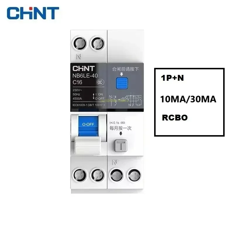 

CHINT NB6LE-40 6A 10A 16A 32A 10MA 30MA 0.01A 0.03A RCBO 1P+N Автоматический выключатель с защитой от утечки по току Оригинальный продукт