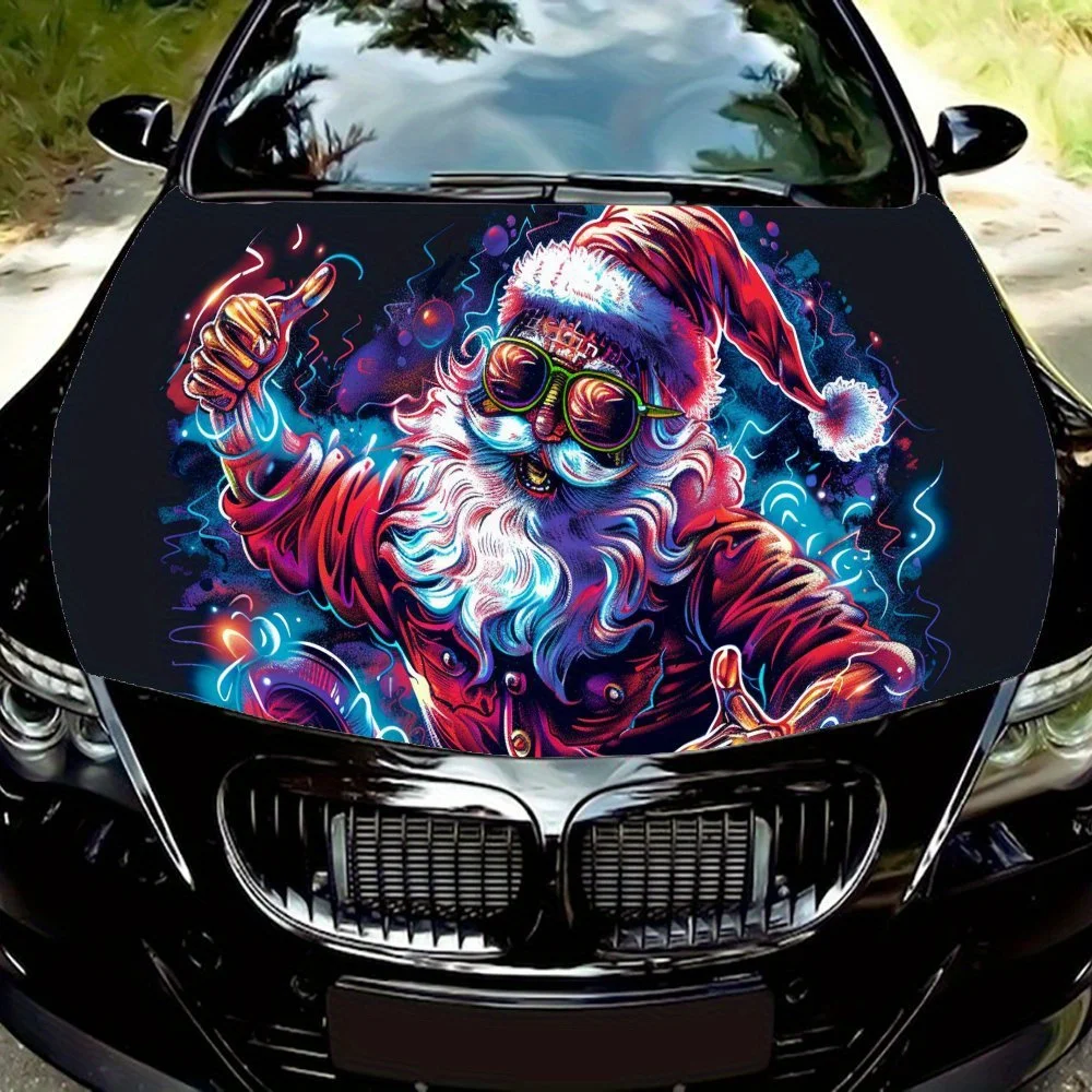 

Neon - Energetic Santa Print Car hood stickers, waterproof self-adhesive car vinyl stickers, car decoration protection stickers,