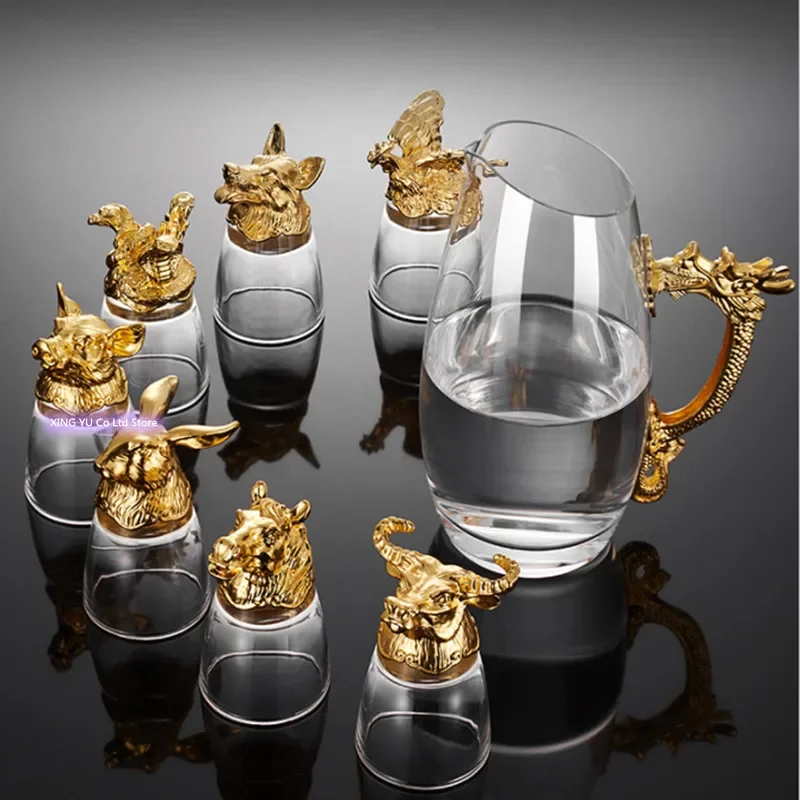 Zodiac Signs Wine Glass Set Household Wine Dispenser Flagon Shot Glass Bar Sets Chinese European Style Tableware Beautiful Gift