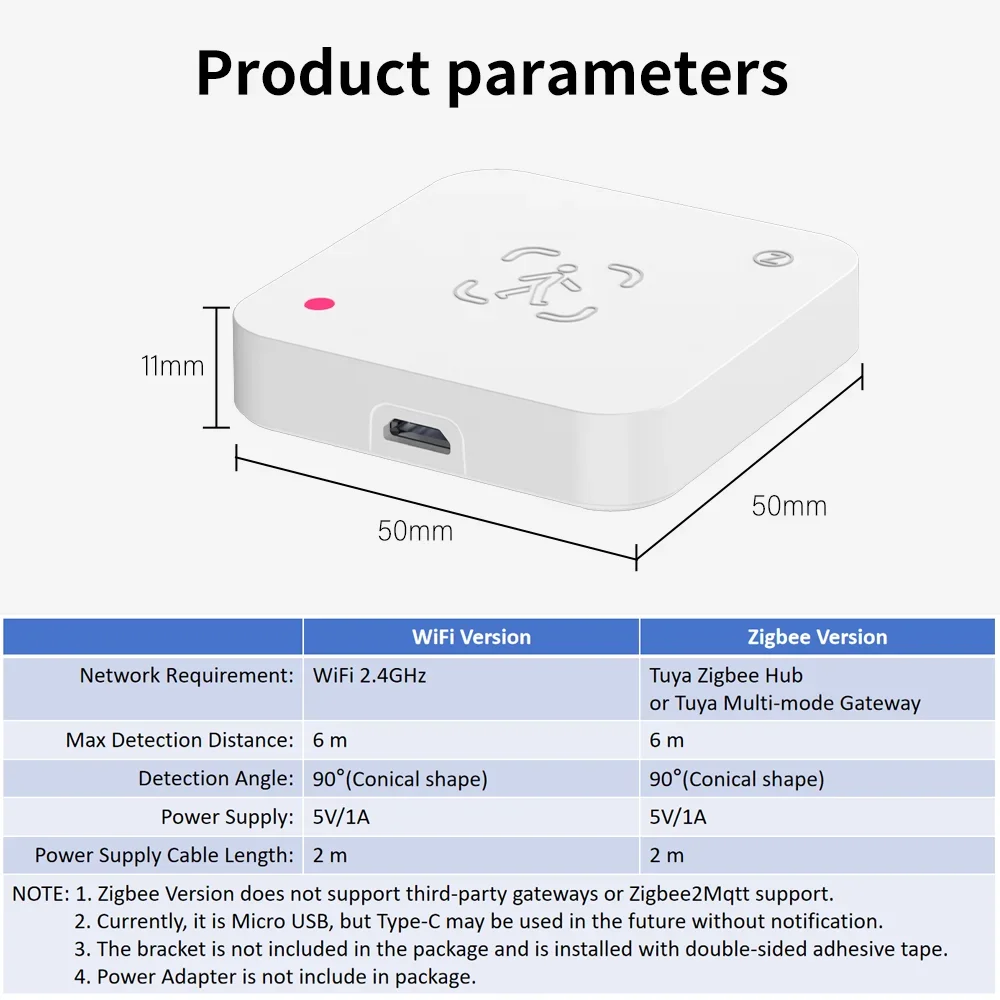 Tuya Zigbee WiFi  Human Presence Sensor MmWave Radar Detector With Luminance Sensor For Smart Home Smart Life replace PIR Sensor