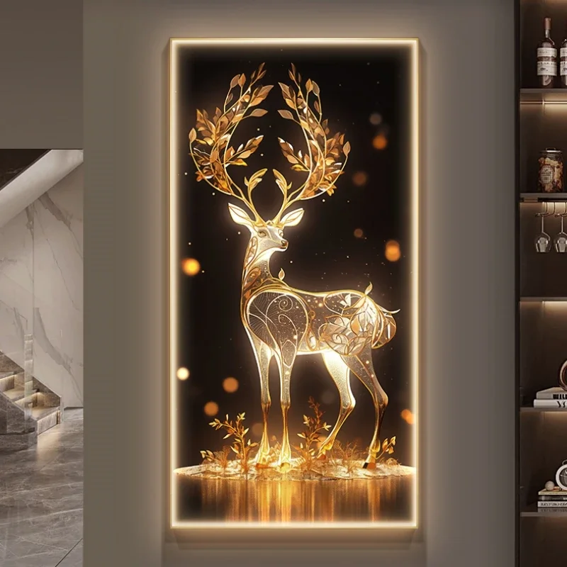 Luxury LED Crystal Porcelain Wall Lamp For Indoor Living Room Corridor Bedroom Deer Home Modern Decorate Hanging Painting Light