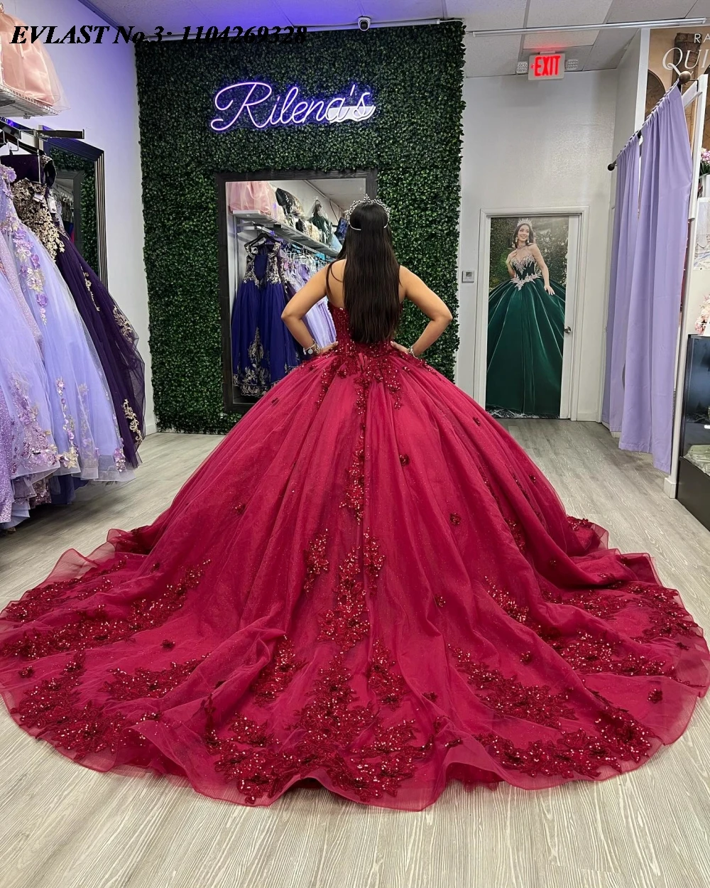 فستان Quinceanera المكسيكي باللون العنابي المخصص من EVLAST مزين بالخرز مشد حلو 16 فيستدو دي 15 أنوس E3Q409