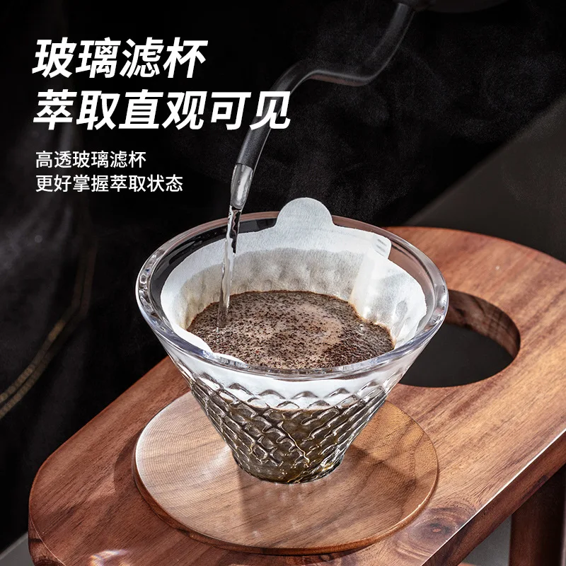 Glass Coffee Server Pour Over Coffee Set Solid Wood Drip Stand Storage Rack Hand Brew Coffee Combination For Home Bar - view 3