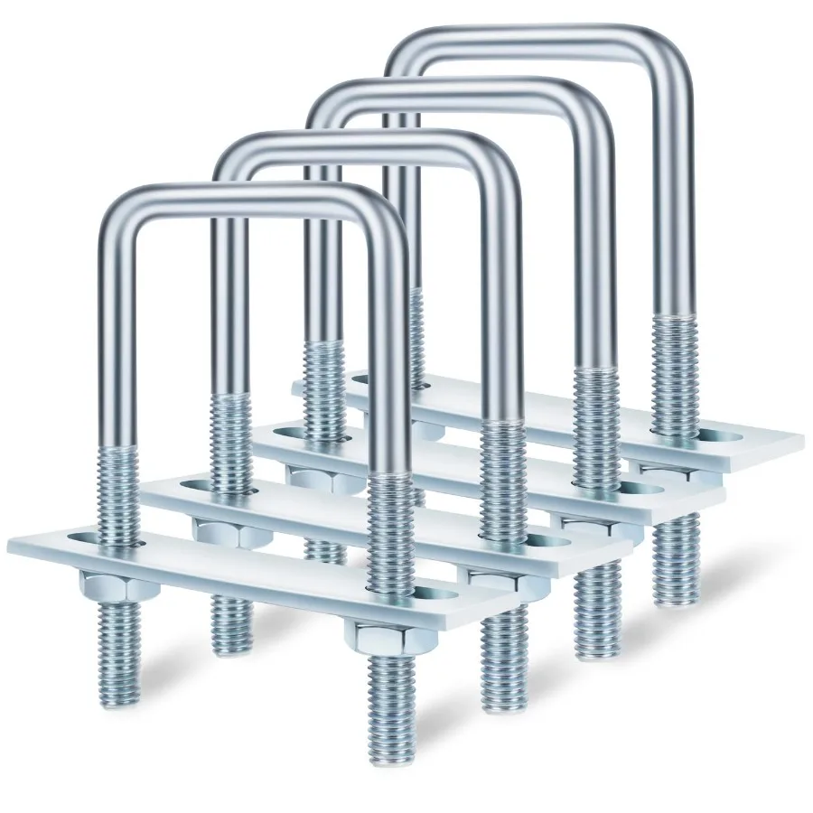 

4 комплекта U-образных болтов M8 с квадратными U-образными болтами 40 мм, ширина 1,5 дюйма, длина 100 мм (3,94 дюйма), U-образный болт из углеродистой стали с покрытием Zi, с гайками, пластиной и оправой (