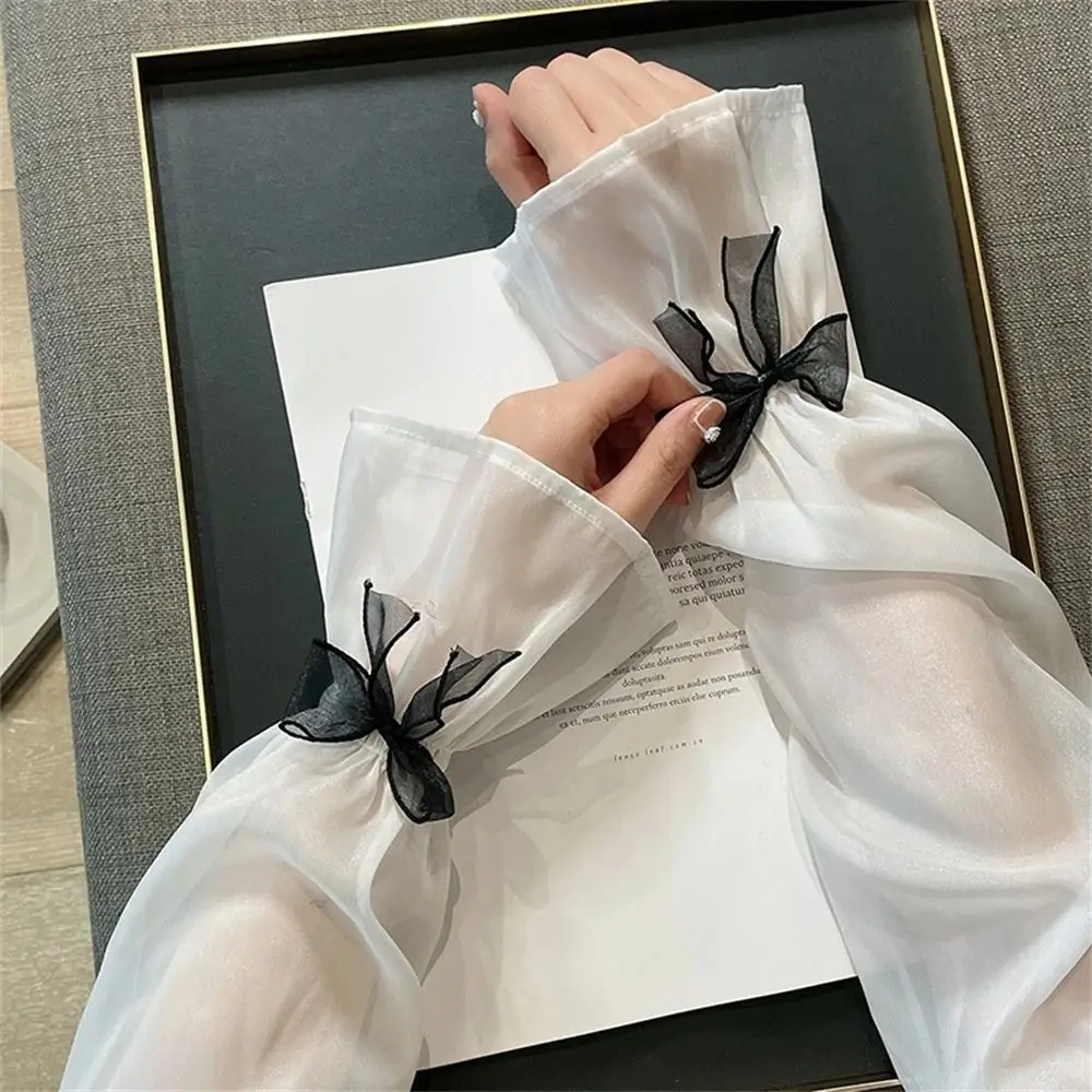 자외선 차단 긴팔 슬리브 손가락 없는 통기성 보우 아이스 실크 슬리브 팔 커버 여름 팔 워머 스포츠용