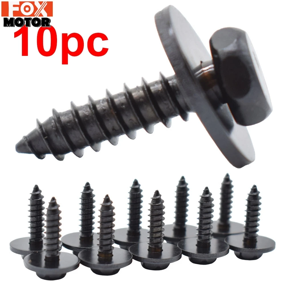 10pc 5mm License Plate Screws Universal Car Auto Self-Tapping Screw Bolt Hex Washer Head Black Car Accessories