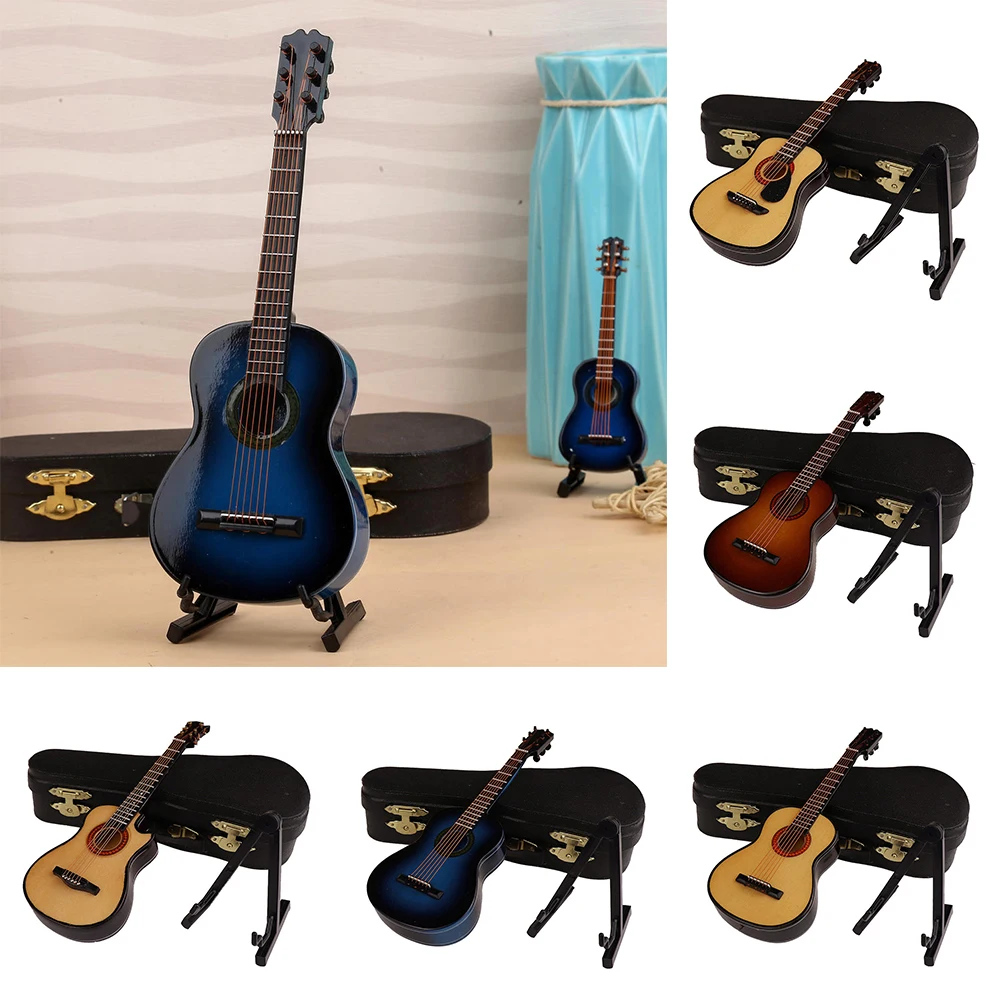 10cm Mini Classical Guitar Wooden Musical Instrument Electric Guitar Model Miniature Guitarra Decoration Gift With Case Stand