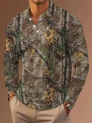 Fashionable Men's Camouflage Printed Men's Polo T-shirt Casual Trend Military Fan Top Autumn New Long Sleeved Lapel Polo Shirt