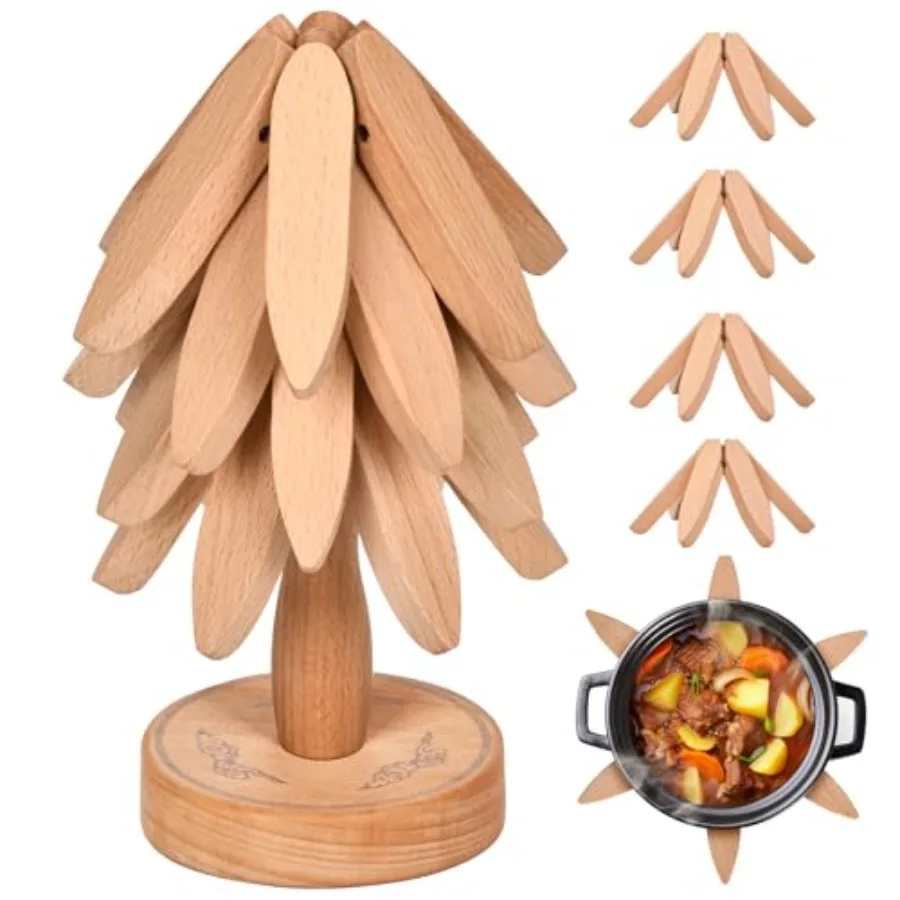 

Подставки для горячей посуды Набор подставок в форме дерева 5 деревянных подставок + 1 подставка Термостойкий складной деревянный набор подставок для горшка Bo