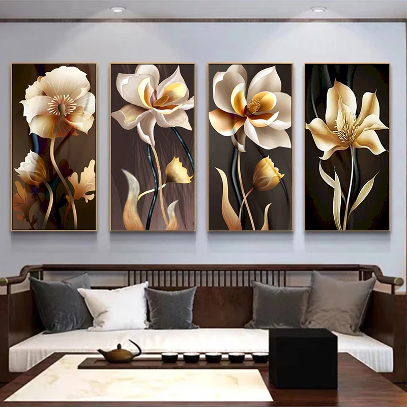 GATYZTORY Golden Flower Abstract Art Painting By Numbers Wall Art Pictures Canvas Painting For Living Room Home Decor Large Size