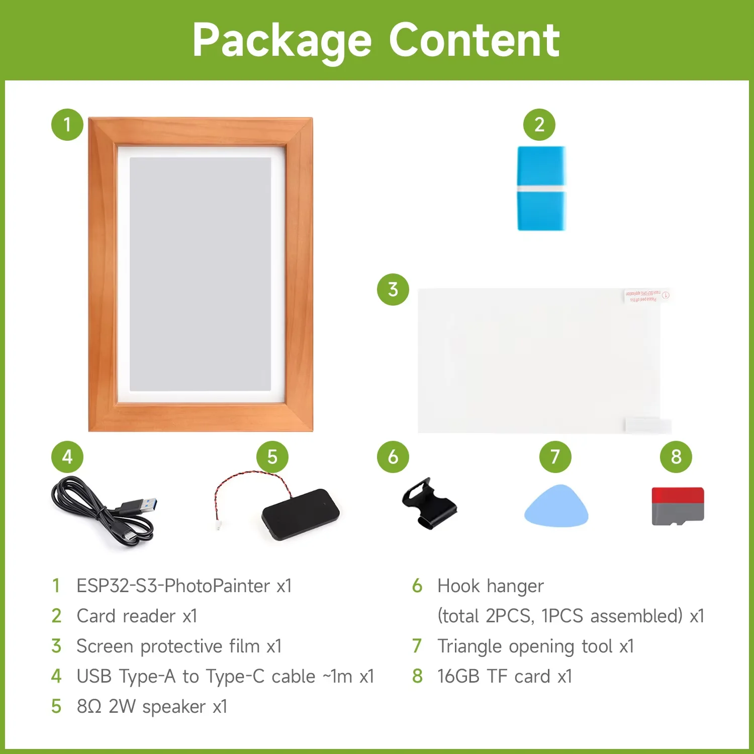 Waveshare ESP32-S3 PhotoPainter: شاشة ورق إلكتروني E6 مقاس 7.3 بوصة في إطار خشبي، 800 × 480، طاقة منخفضة للغاية