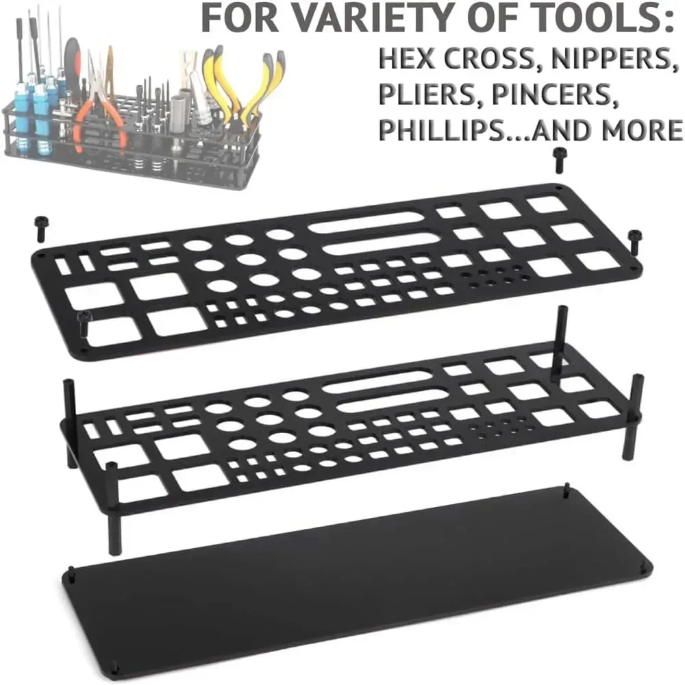 Tornavida Depolama Rafı, 63 Delik Çok Fonksiyonlu Akrilik Alet Standı, Altıgen Çapraz Tornavida RC Araçları Kiti Organizatörler Atölye için