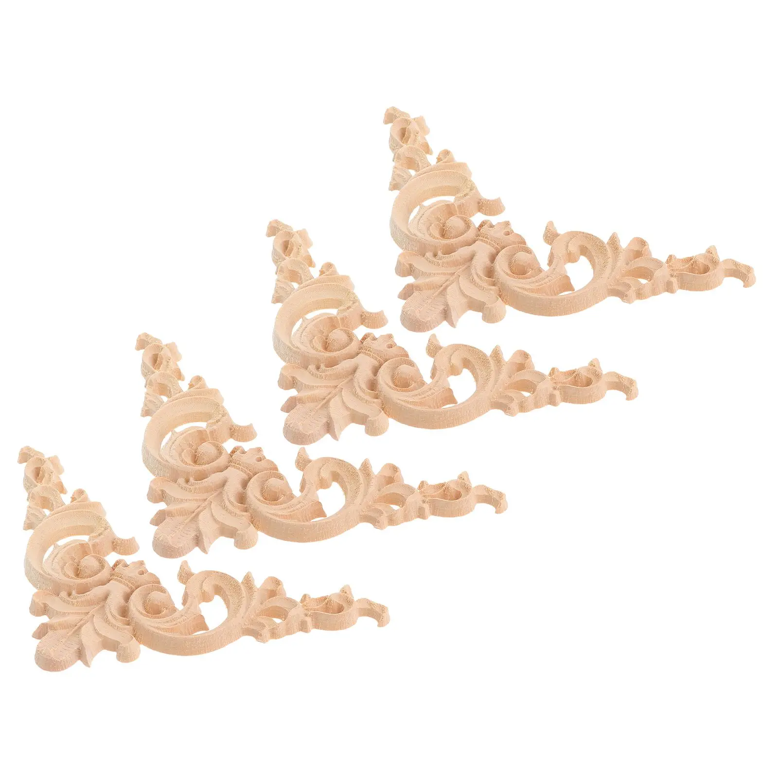 

4 Pcs Solid Wood Flower Ornaments Carved Frame Unpainted Wall Cabinet Applique Basswood European Home Decor Thick Classic Style
