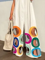 Yeezzi Women Fashion Rainbow Hollow Wide Leg Jumpsuits 2026 New Summer Sleeveless Loose Urban Office Overalls With Shoulder Pad - Image 3