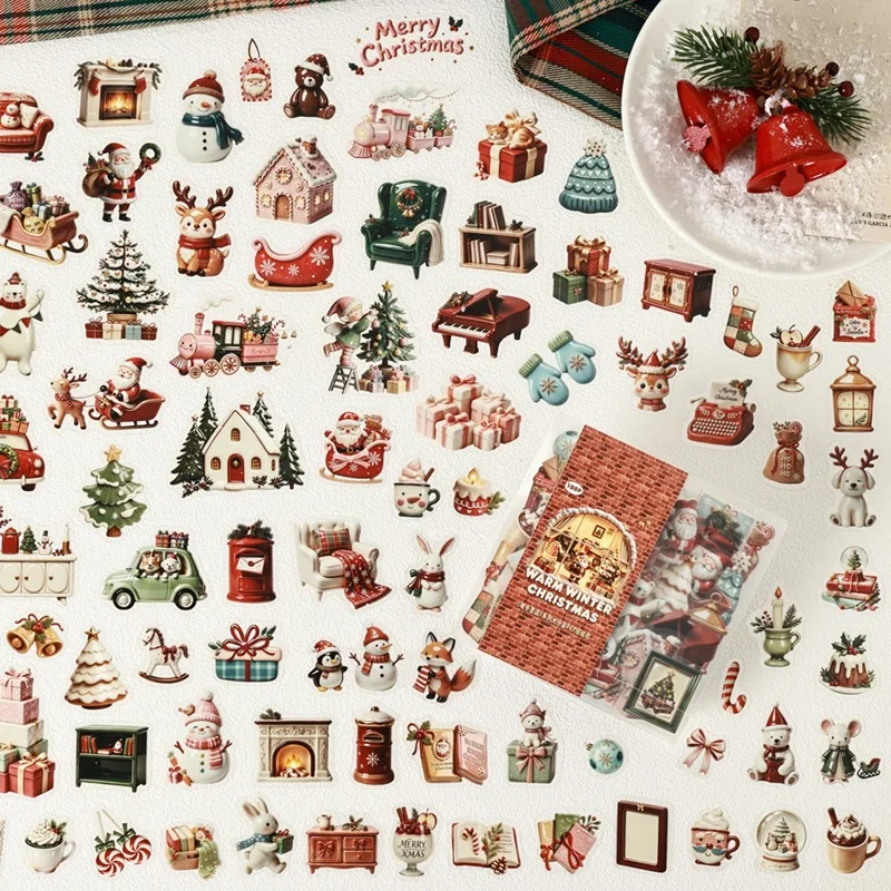 100pcs/lot Kawaii Stationery Stickers Warm Winter Christmas Diary Decorative Mobile  Scrapbooking DIY Craft Sticker