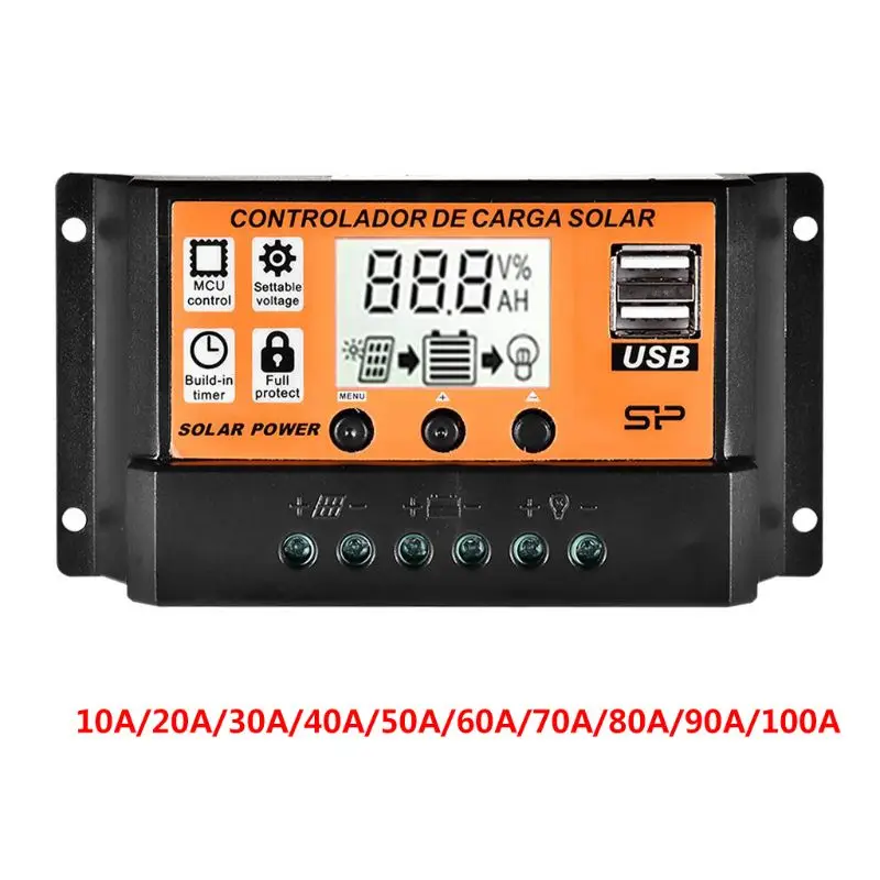 MPPT Solar Panel Regulator Controller Auto for Focus Tracking 12/24V USB Modular LCD Screen Solar Contr