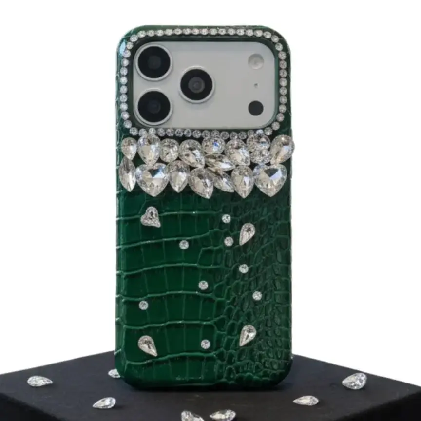 

For iPhone 17 Pro Max,14,13,12,11Pro jewelle crocodile grain phone cas Luxury Hard Leather Back Cover