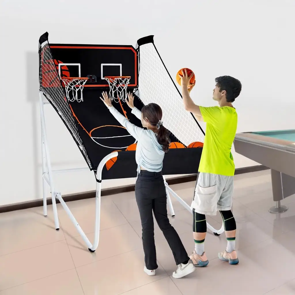 

Foldable Basketball Arcade Game, 2 Player Indoor Basketball Game, Home Dual Shot Sport with 5 Balls, 8 Game Modes, Electronic