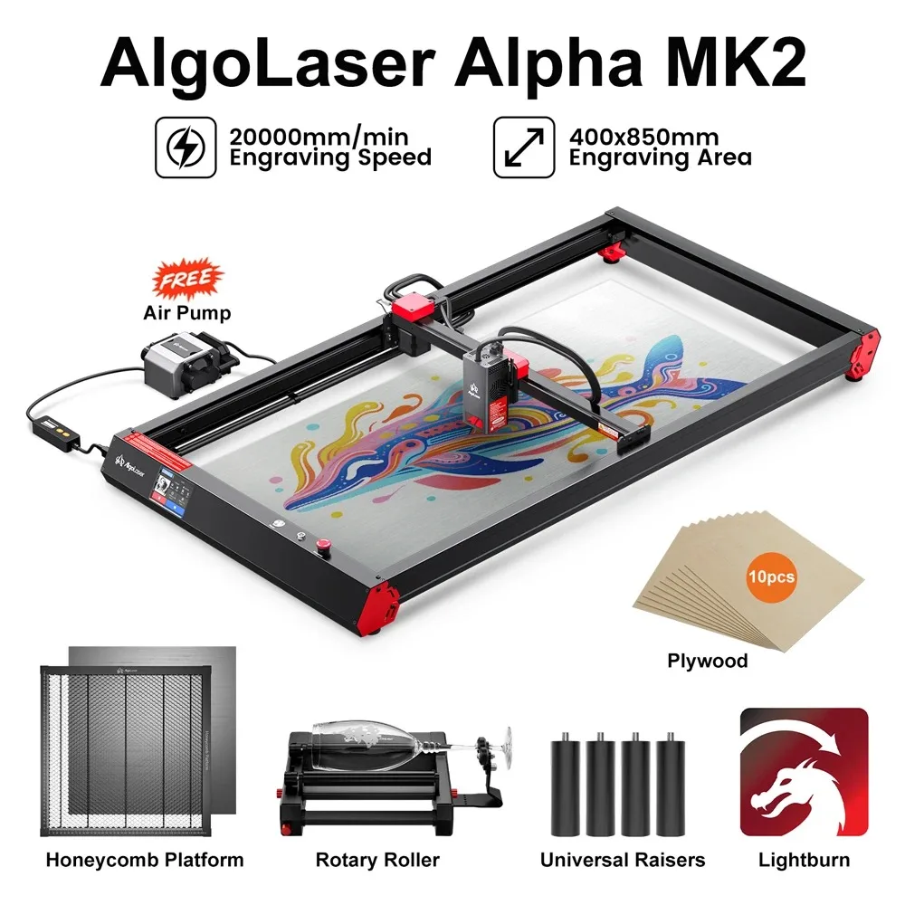 

AlgoLASE Alpha MK2 40*85CM Set CNC LASE Engraver Cutter Powerful 20W Table Woodworking Engraving Cutting Machine Metal Printer