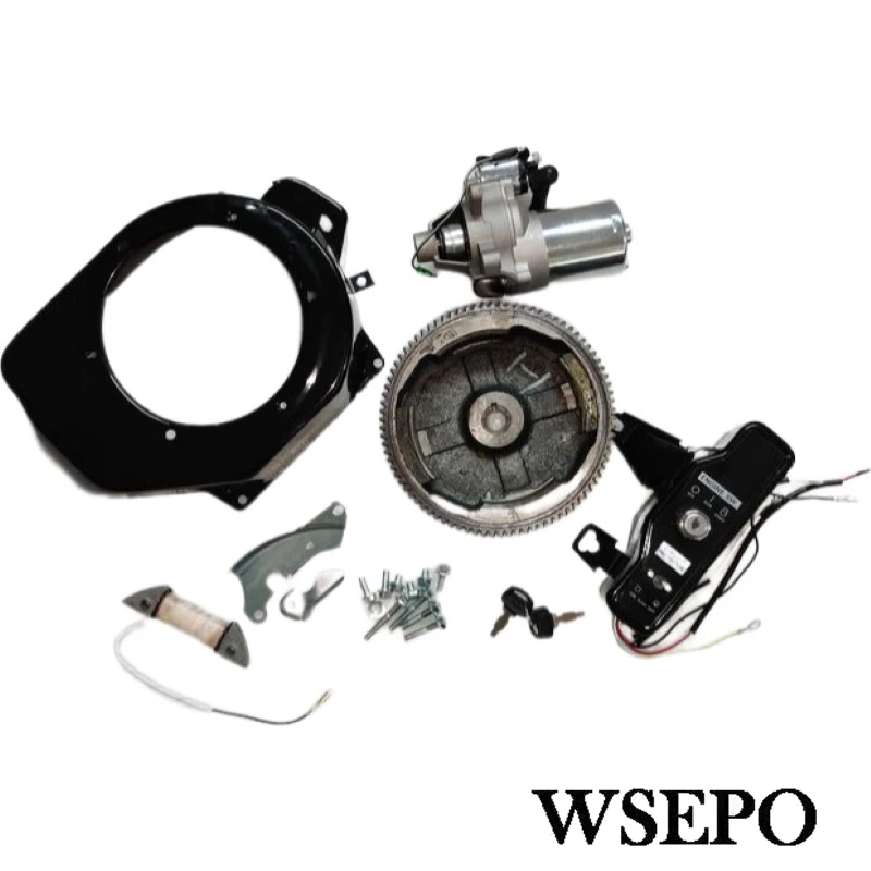 Black Electric Start Kit(Starter Housing Flywheel Charging Coil Switch Box) Fits GX140 GX160 GX200 GX210 168F 170F Gas Engine