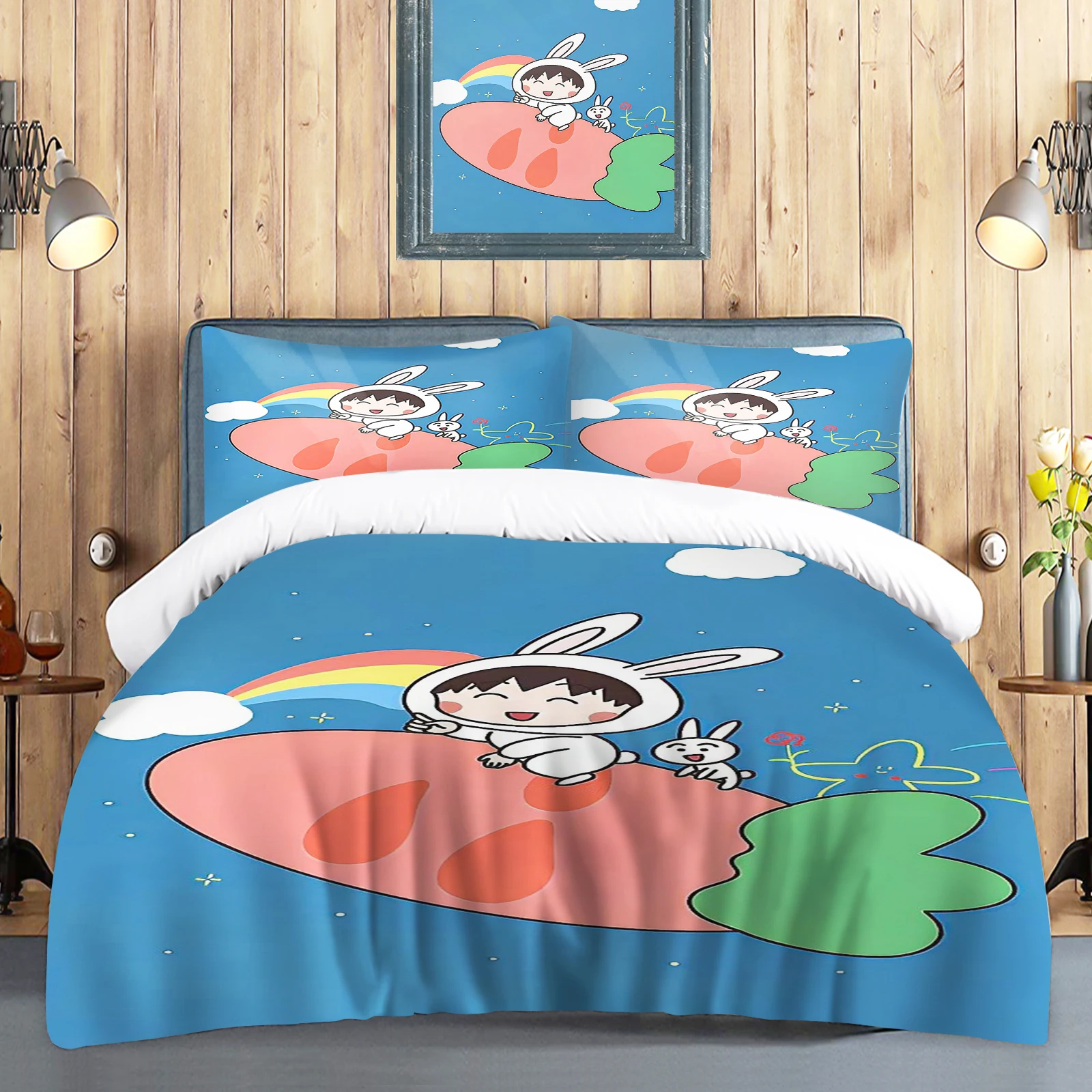 Duvet Cover The Japanese Anime Chibi Maruko-chan Set Bedding Set Microfiber Comforter Cover Twin King For Kids Teens