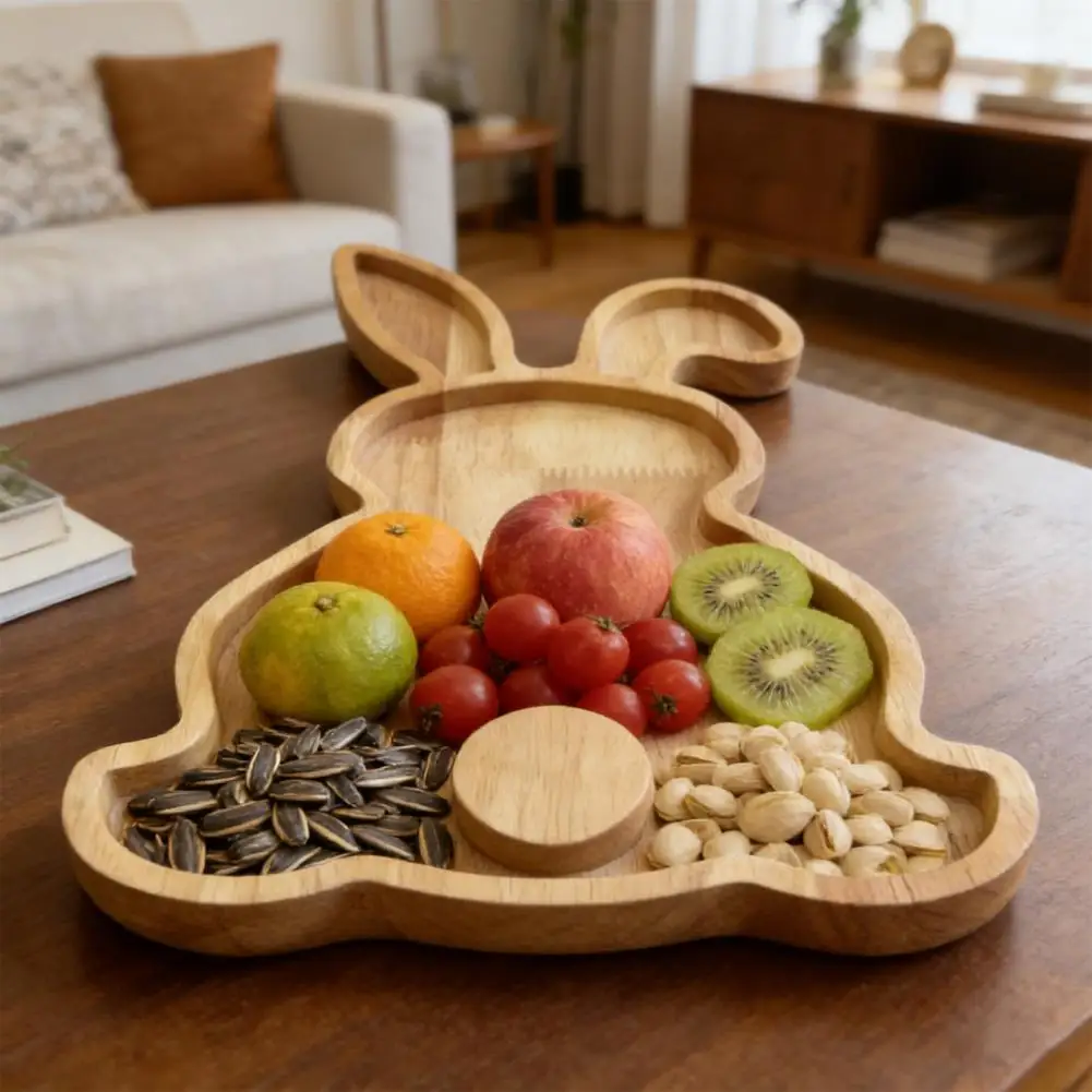 Balanced Meal Plate Rustic Easter Bunny Serving Tray Wooden Rabbit Shaped Platter Stackable Decorative Pallet for Snacks Holiday