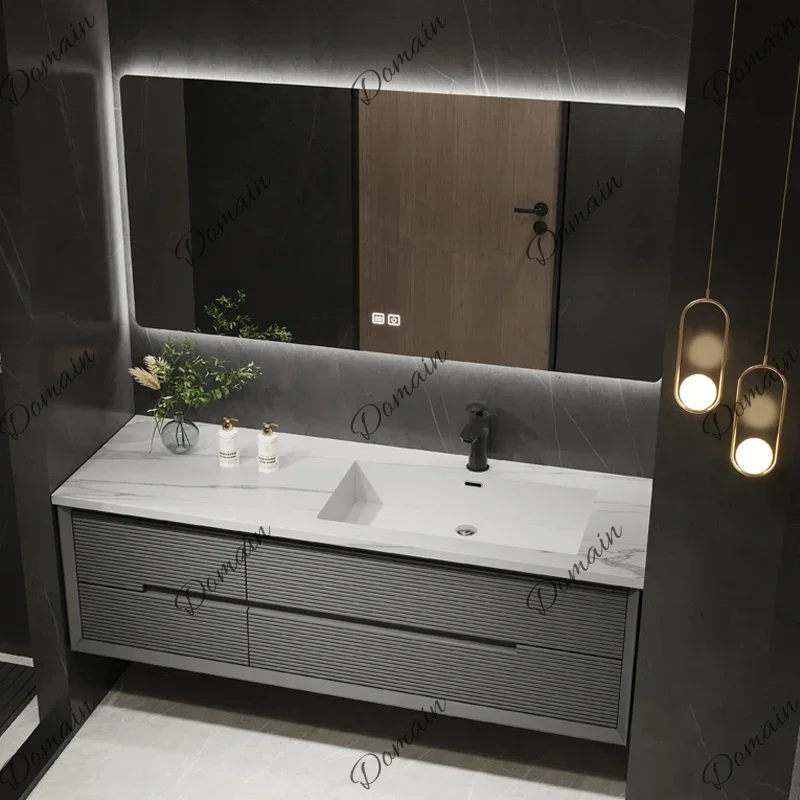 6XY Intelligent Bathroom Vanity Seamless Stone Slab Ceramic Basin For A Modern Streamlined Look Sleek Bathroom Furniture Set Wit
