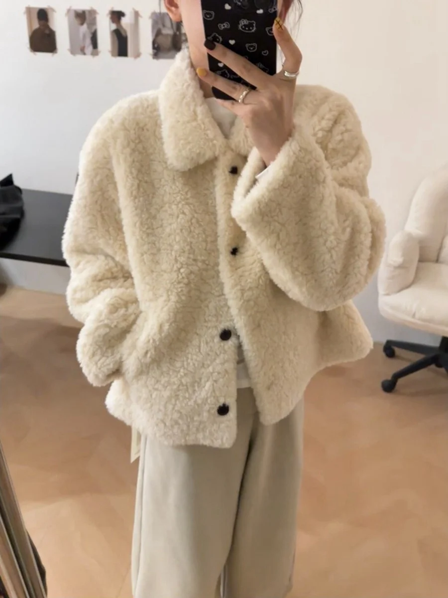 White Lamb Fur ort Jaet Women's 2025 New Winter Leather Fur Inteated Super Beautiful ort Fufu Lamb Velvet